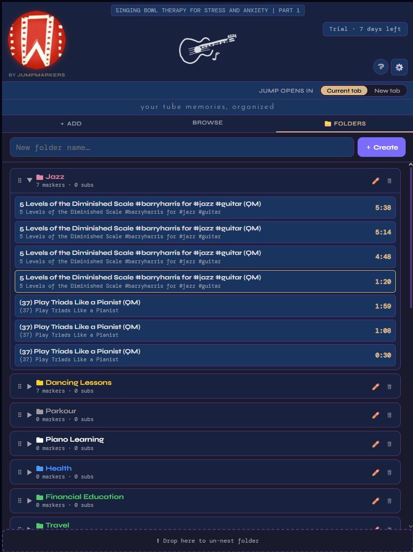 JumpMarkers Folders view